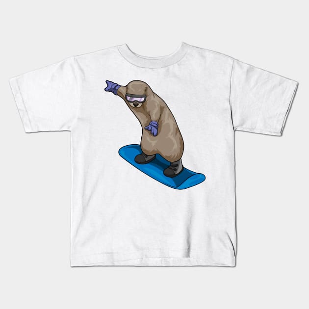 Otter Snowboard Winter sports Kids T-Shirt by Markus Schnabel